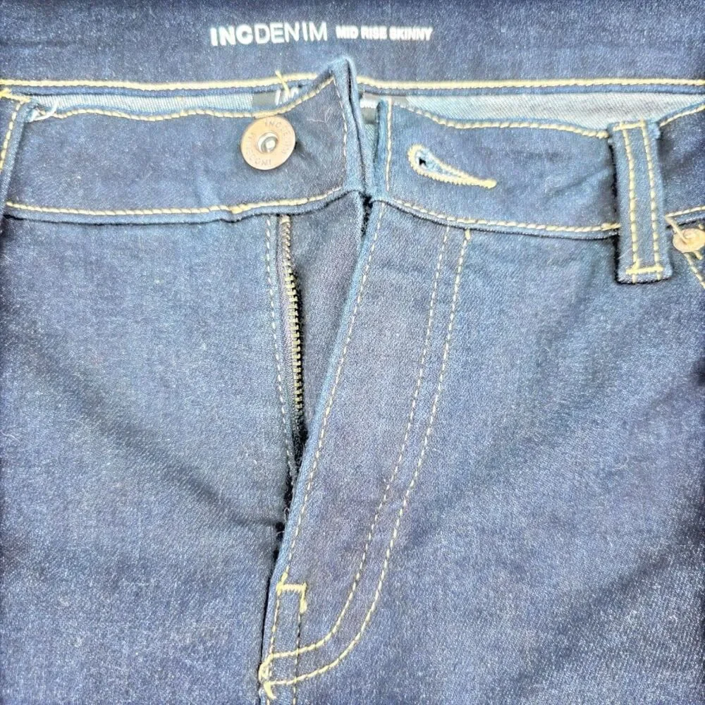 INC International Concepts INC Denim Mid Rise Skinny Jeans Dark Wash 12 32x29.5